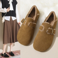 戈佳妮加绒一脚蹬百搭保暖女鞋秋季2023新款秋冬季豆豆鞋单鞋