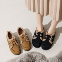 戈佳妮2023秋冬季圆头低帮鞋单鞋绒面保暖舒服平底豆豆鞋