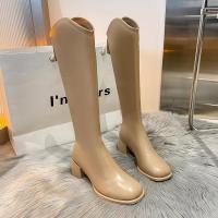 长靴PU靴子粗跟方头时装靴冬季高跟(6-8cm)