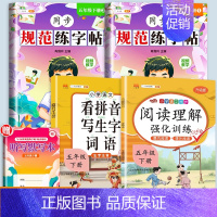 [4册+听默写本]练字帖+阅读理解+看拼音 五年级下 [正版]五年级下册字帖规范练字帖每日一练同步人教版语文生字练字本描