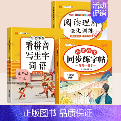 同步练字帖+看拼音写词语+阅读理解 二年级下 [正版]五年级下册语文同步练字帖人教版写好中国字小学每日一练小学生英语衡水