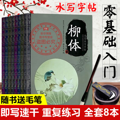 抖音同款] 练毛笔字水写字帖套装全8册 加厚速干初学者练字专用 毛笔水写字帖颜体柳体赵体毛笔字帖入门速成 零基础速成