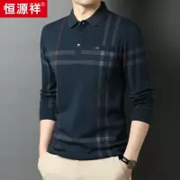 恒源祥中老年条纹长袖T恤男春秋季爸爸装翻领POLO衫休闲男装上衣