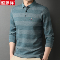 恒源祥春秋季中年男士翻领长袖t恤爸爸装条纹上衣休闲打底POLO衫