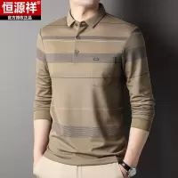 恒源祥男士长袖t恤秋季口袋中老年人条纹翻领polo衫爸爸装棉上衣