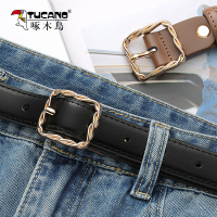 啄木鸟女士皮带针扣2025新款真皮时尚百搭牛皮配牛仔裤腰带高级感
