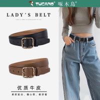 啄木鸟皮带女简约百搭真皮裤带2025新款韩版时尚休闲牛皮针扣腰带