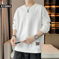 啄木鸟2025新款春秋圆领厚棉T男士宽松休闲长袖外套无帽套头上衣服