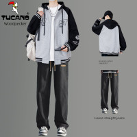 啄木鸟开襟羊毛衫春秋连帽运动衫男少年初中生新潮帅气西装