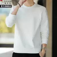 啄木鸟2025新款春秋季白色圆领厚棉T男长袖上衣服无帽套头宽松外套