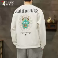 啄木鸟长袖卫衣男士秋季新款美式圆领潮牌宽松印花长袖打底衫上衣