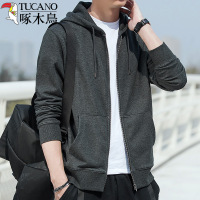 啄木鸟卫衣男士高棉螺纹宽松大码开衫春秋新款运动休闲连帽外套潮