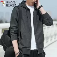 啄木鸟卫衣男士高棉螺纹宽松大码开衫春秋新款运动休闲连帽外套潮