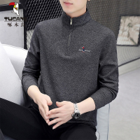 啄木鸟长袖t恤男士2025年春季商务休闲上衣半拉链立领打底衫男款