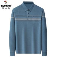 啄木鸟长袖翻领t恤2025春秋季休闲中老年人男士爸爸装条纹polo衫