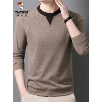 啄木鸟长袖t恤男士秋季新款假两件针织上衣商务休闲圆领体恤男款