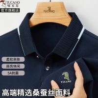 啄木鸟桑蚕丝5A抗菌长袖T恤POLO衫男春秋中老年爸爸装翻领上衣服