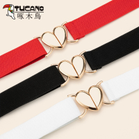 啄木鸟皮带女2025新款弹力腰封简约收腰裤带时尚百搭松紧帆布腰带