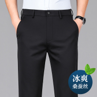 恒源祥休闲裤男2025新款直筒商务西裤薄款弹力桑蚕丝爸爸装长裤子
