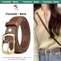 啄木鸟皮带女士2025新款休闲百搭真品针扣配牛仔裤皮腰带高级感潮