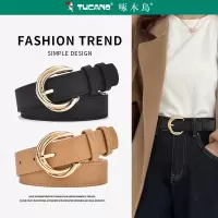 啄木鸟皮带女士2025新款真皮装饰时尚针扣牛皮配牛仔裤腰带女款