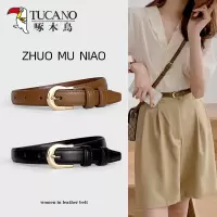 啄木鸟2025新款女士皮带百搭装饰韩版西裤牛仔裤棕色腰带细款针扣