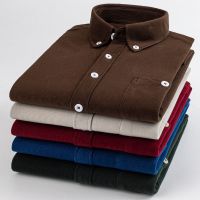 春秋款纯色磨毛有口袋青中老年长袖韩版修身灯芯绒宽松衬衫男