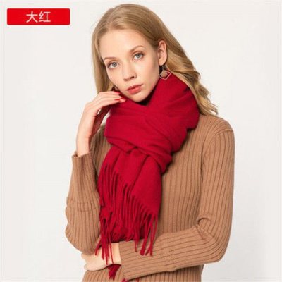 羊毛围巾女冬季加厚保暖本命年大红色礼品围脖
