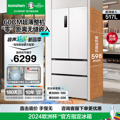 容声(Ronshen)517升法式四开门冰箱超薄平嵌式一级能效智能家用大容量BCD-517WD2MPQLA