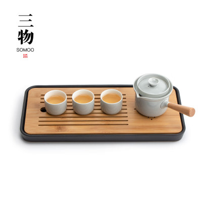 南山先生 黑陶茶盘托盘储水式干泡盘 家用简约陶瓷沥水可移动小茶台