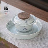 南山先生手绘三才盖碗茶杯单个高档功夫茶碗带盖泡茶德化陶瓷手工茶具