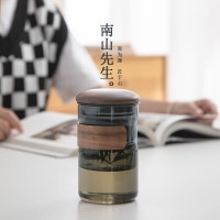 南山先生玻璃茶杯家用水杯男士防烫绿茶杯带盖办公轻便高端泡茶杯