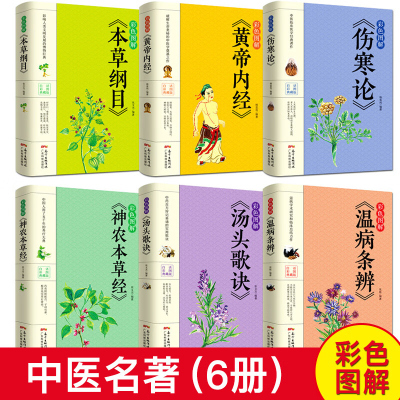 白话文中医六大名著 彩色图解正版6册本草纲目黄帝内经神农本草经伤寒论汤头歌诀温病条辨大全入门基础理论