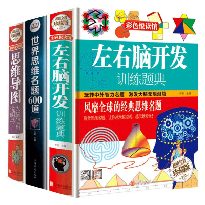 精装3册 世界思维名题600道+左右脑开发训练题典+思维导图大脑使用说明书 彩图精装版 思维名题游戏