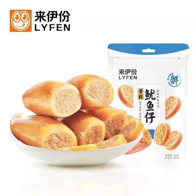 来伊份带籽鱿鱼仔155g微辣味海鲜鱼干小吃来一份食品