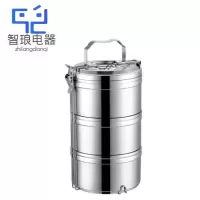 万允 多层分格304不锈钢食品级保温饭盒16cm 三层 钢本色/个