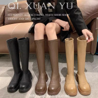 蛋卷鞋平口长靴女2023新款小腿围长筒靴不过膝真皮瘦瘦靴厚底高筒骑士靴