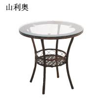 山利奥 藤桌 阳台茶几钢化玻璃小圆桌藤编简易休闲桌子 70cm 1个