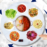 [白色80cm+可煮火锅+电磁炉款]迪尔嘉暖菜板智能饭菜加热保温板电动旋转餐桌垫多功能恒温转盘