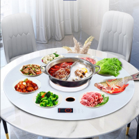 [白色100cm+可煮火锅+电磁炉款]迪尔嘉暖菜板智能饭菜加热保温板电动旋转餐桌垫多功能恒温转盘 电磁炉款