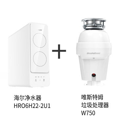 海尔(Haier) 新品净水器家用净水机 RO反渗透纯水机HRO6H22-2U1+唯斯特姆垃圾处理器W750