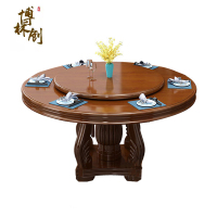 博林创实木餐桌1.3米至1.8米手动转盘桌单位食堂实木餐桌餐椅(高75cm)/套1.5M(单桌带转盘)