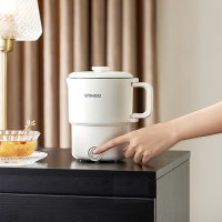 七彩叮当电水壶折叠水壶 304不锈钢便携烧水壶 煮茶壶防干烧水壶B6001米白色 米白色 0.8L