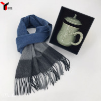 越缇美羊绒格子男士秋冬韩版百搭加厚保暖正品山羊绒流苏围巾[YR001]