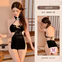 九里晴川中式性感改良开叉旗袍中式纯欲挂脖露背刺绣情趣内衣 九里晴川Q0109[刺绣高叉旗袍-黑] 均码