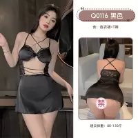 九里晴川轻薄网纱性感吊带睡衣女蕾丝拼接纯欲性感魅力睡裙情趣 九里晴川Q0116[黑色蕾丝连衣裙] 均码