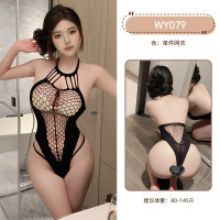 九里晴川性感渔网高弹紧身衣吊带露背比基尼连体免脱情趣内衣 九里晴川WY079[菱形连体网衣] 均码