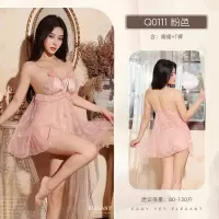 九里晴川情趣内衣性感珍珠蝴蝶结吊带裙开档透视诱惑内衣战袍睡裙