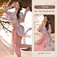 九里晴川古风情趣内衣古风轻薄汉服民国风诱惑刺绣免脱纯欲睡衣 九里晴川TZ094[古风套装-紫粉色] 均码