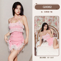 九里晴川情趣内衣女露背包臀花边吊带裙睡裙连衣裙睡衣甜美性感 九里晴川Q0082[甜美连衣裙-玫红] 均码